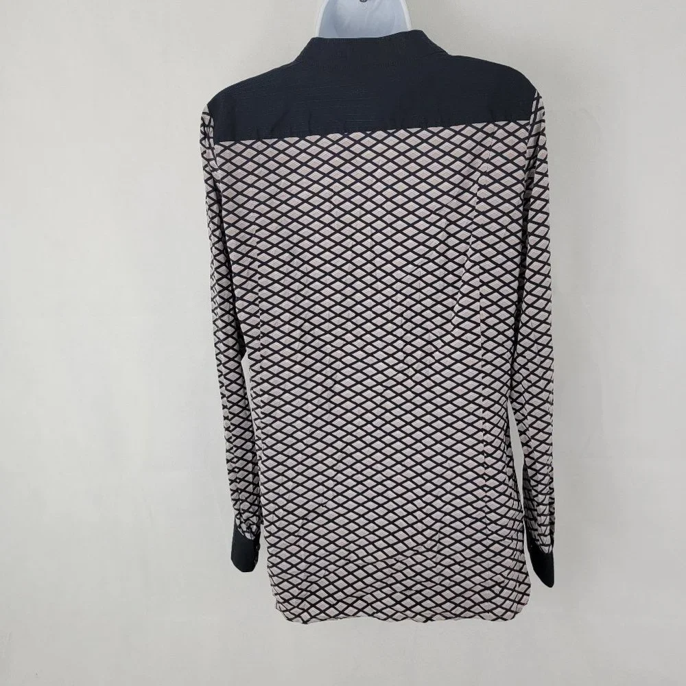 TORY BURCH Womens 8 Velda Tunic Top Silk Stretch Diamond Print Blue Gray